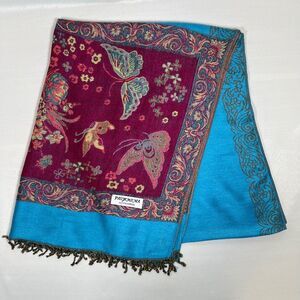 Elegant Floral/Butterfly Print Pashmina Scarf Shawl Wrap Pink Blue Fringed